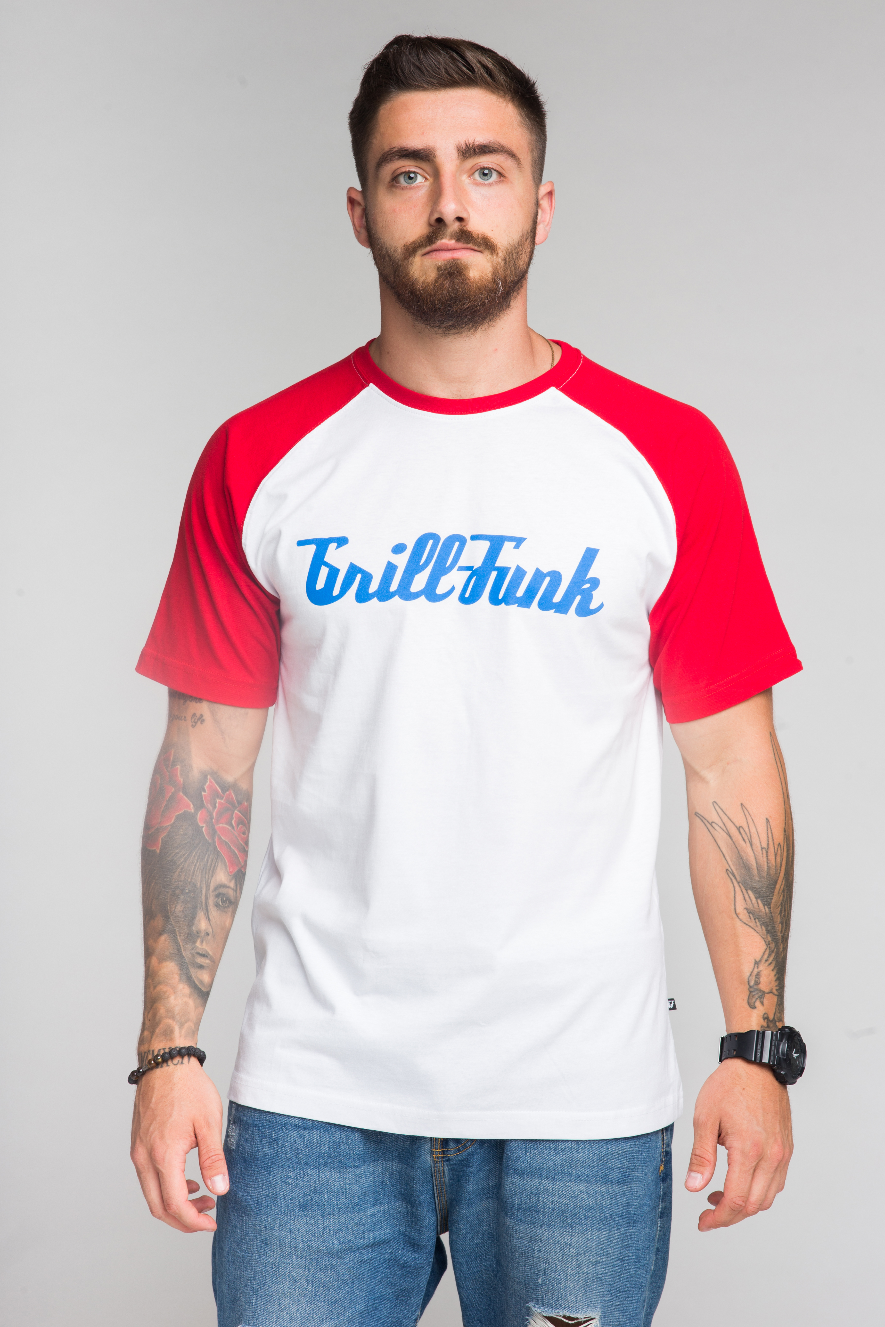 T-shirt męski Grill-Funk Contrast - biało/czerwona